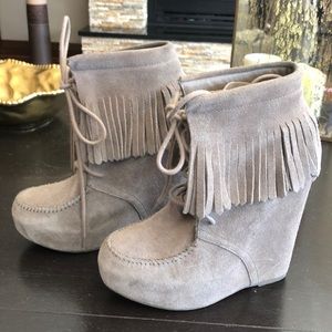 Wedge tie up ankle bootie